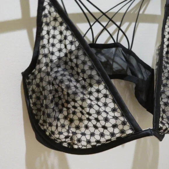 VICTORIA'S SECRET Starburst Unlined Plunge Bra Semi Sheer 38DD Black Mesh - Picture 5 of 12